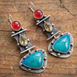 pendientes vintage con circón azul en forma de lágrima