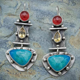 pendientes vintage con circón azul en forma de lágrima