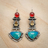 pendientes vintage con circón azul en forma de lágrima