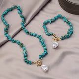 Conjunto Elegante de Joyas de Piedra Natural y Perlas