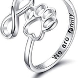Anillo artesanal con pata y corazón – ajustable, plata esterlina 925