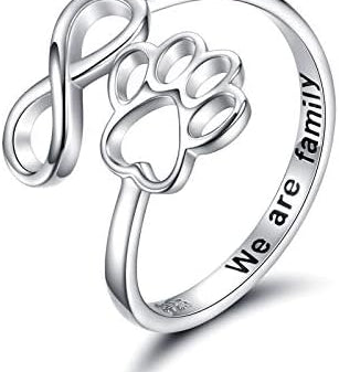 Anillo artesanal con pata y corazón – ajustable, plata esterlina 925