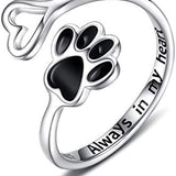Anillo artesanal con pata y corazón – ajustable, plata esterlina 925