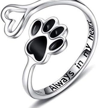 Anillo artesanal con pata y corazón – ajustable, plata esterlina 925