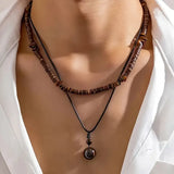Collar masculino lujoso con cuentas de turquesa y ojo de tigre
