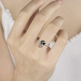 Anillo artesanal con pata y corazón – ajustable, plata esterlina 925