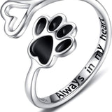 Anillo artesanal con pata y corazón – ajustable, plata esterlina 925