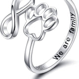 Anillo artesanal con pata y corazón – ajustable, plata esterlina 925