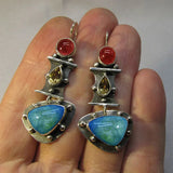 pendientes vintage con circón azul en forma de lágrima
