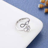 Anillo artesanal con pata y corazón – ajustable, plata esterlina 925
