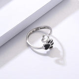 Anillo artesanal con pata y corazón – ajustable, plata esterlina 925