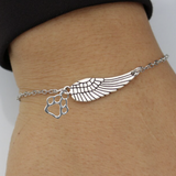 Pulsera conmemorativa de plata con ala de ángel y huella | Hecha a mano