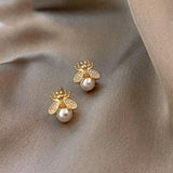 Pendientes perla y zirconia oro