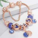 Pulsera de plata rosa y cristal azul