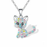 Collar plateado con gatitos y zirconias coloridas