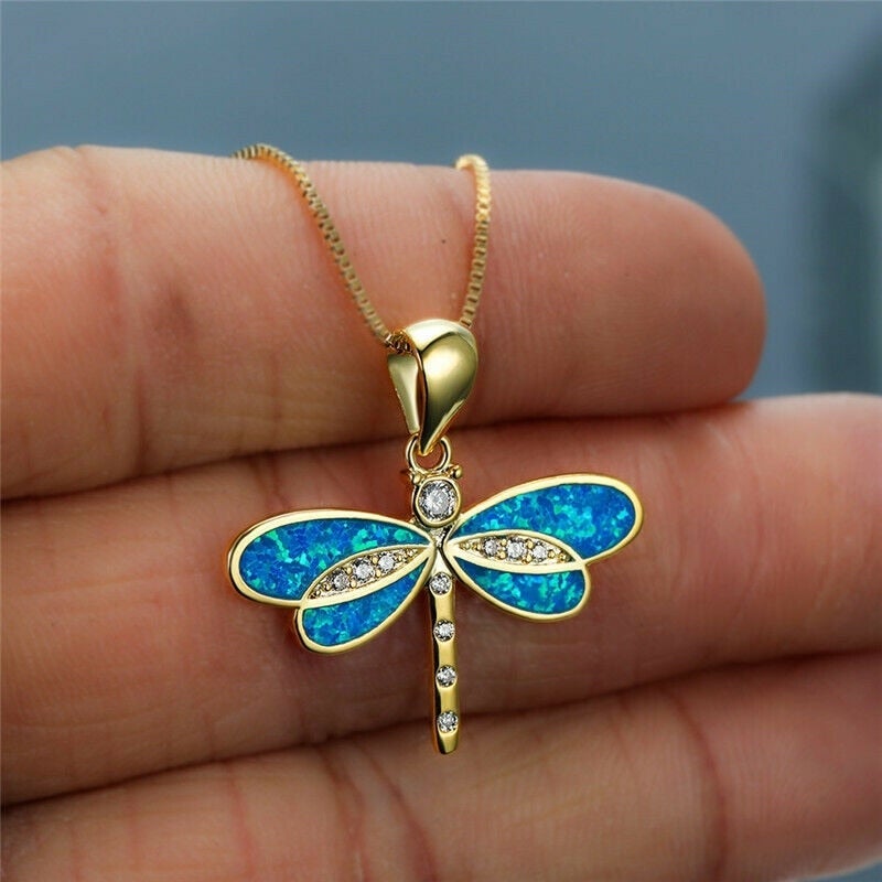 Collar de libélula de oro con ópalo