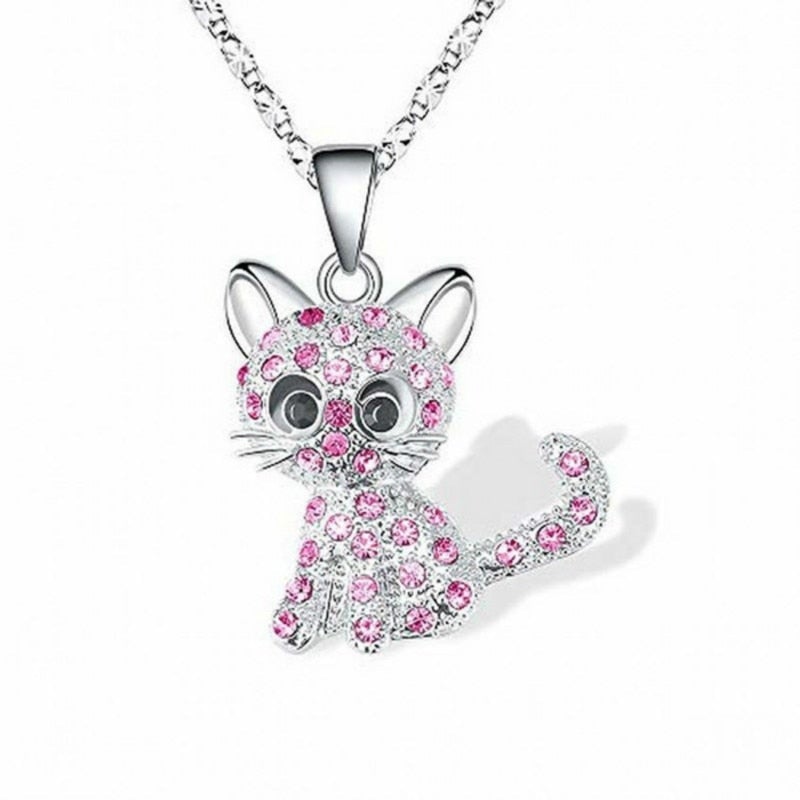 Collar plateado con gatitos y zirconias coloridas