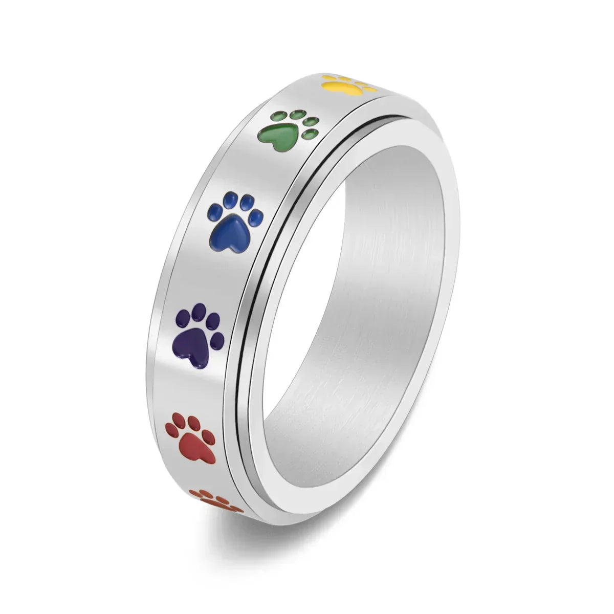 Anillo giratorio para reducir el estrés – Acero inoxidable con patas arcoíris
