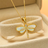 Collar de libélula de oro con ópalo