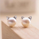 Raisa | Pendientes de Plata con Perla en Forma de Gato