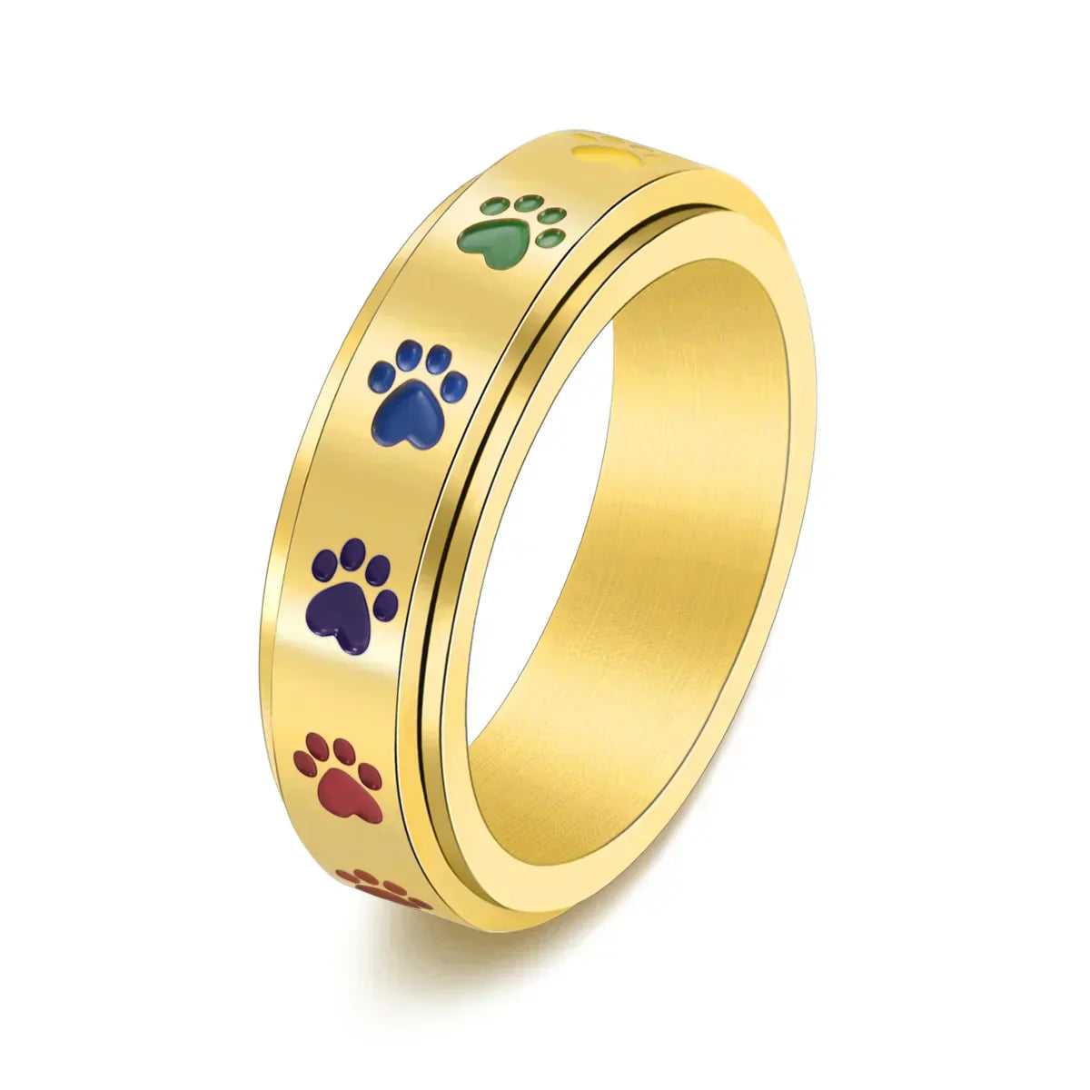 Anillo giratorio para reducir el estrés – Acero inoxidable con patas arcoíris