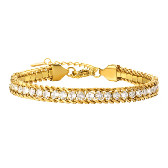 Pulsera de acero inoxidable con cadena de zirconia cúbica
