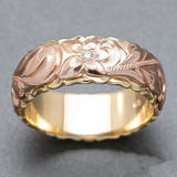 Anillo esculpido con rosa en dos tonos