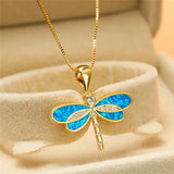 Collar de libélula de oro con ópalo