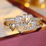 Anillo de Corazones de Oro y Cristal