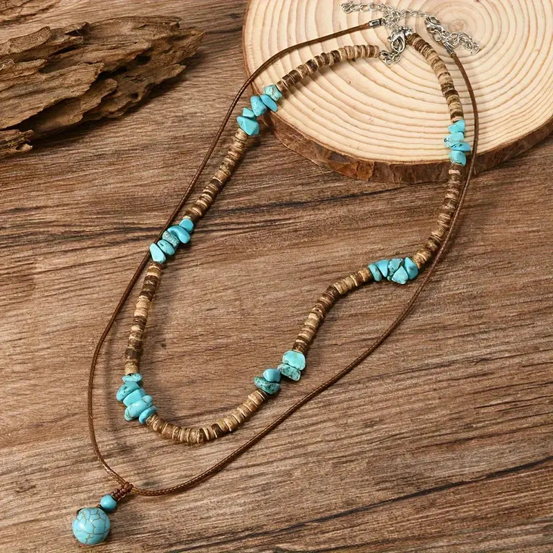 Collar masculino lujoso con cuentas de turquesa y ojo de tigre