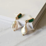 Pendientes Perlas y Esmeraldas Oro