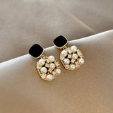 Pendientes perla y opalo negro oro