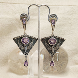 Pendientes vintage de plata y circón malva