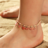 Pulsera de tobillo en cristal rojo y oro
