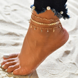 Pulsera de tobillo de oro y cristal