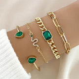 Juego de pulseras con cristales verdes