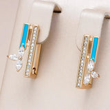 Pendientes elegantes con esmalte azul y zirconia cúbica en dorado