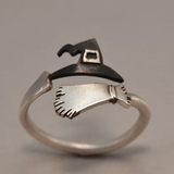 Anillo ajustable de plata fina con forma de sombrero de bruja