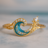 Anillo Onda del Océano con Cristal Brillante