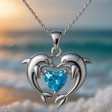Collar Plateado Doble con Delfines del Amor