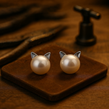 Raisa | Pendientes de Plata con Perla en Forma de Gato