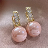 Pendientes Oro, Perla Rosa y Zirconia