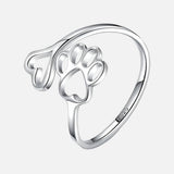 Anillo artesanal con pata y corazón – ajustable, plata esterlina 925